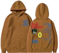 Silver Basic Bad Bunny Suéter Estampado con Letras Hip - Hop para Hombres-Coffee-S1