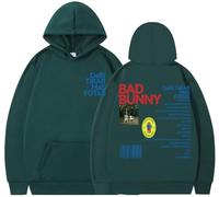 Silver Basic Bad Bunny Suéter Estampado con Letras Hip - Hop para Hombres-Darkgreen-M1