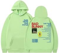 Silver Basic Bad Bunny Suéter Estampado con Letras Hip - Hop para Hombres-FruitGreen-M1