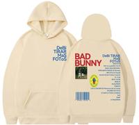 Silver Basic Bad Bunny Suéter Estampado con Letras Hip - Hop para Hombres-Khaki-M1