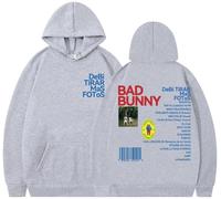 Silver Basic Bad Bunny Suéter Estampado con Letras Hip - Hop para Hombres-Lightgrey-XL1