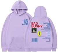 Silver Basic Bad Bunny Suéter Estampado con Letras Hip - Hop para Hombres-Lightpurple-M1