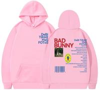 Silver Basic Bad Bunny Suéter Estampado con Letras Hip - Hop para Hombres-Pink-M1
