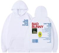 Silver Basic Bad Bunny Suéter Estampado con Letras Hip - Hop para Hombres-White-M1