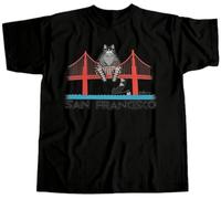 Silver Basic Camiseta con Dibujo de Gato atigrado sobre el Puente Golden Gate San Francisco-Black-M1