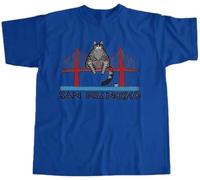 Silver Basic Camiseta con Dibujo de Gato atigrado sobre el Puente Golden Gate San Francisco-Blue-3XL1