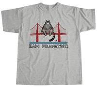Silver Basic Camiseta con Dibujo de Gato atigrado sobre el Puente Golden Gate San Francisco-Grey-3XL1