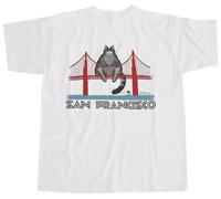 Silver Basic Camiseta con Dibujo de Gato atigrado sobre el Puente Golden Gate San Francisco-White-M1