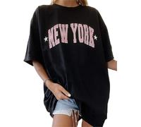 Silver Basic Camisetas de Gran Tamaño para Mujer Camiseta Y2K Vintage Camiseta de Manga Corta de Verano Camisetas Oversize de Cuello Redondo XL,Negro B-1