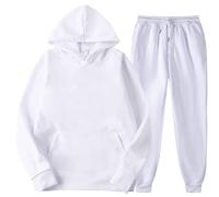 Silver Basic Chándal Liso para Hombre Sudadera con Capucha de Forro Polar y Pantalones Conjunto Deportivo de 2 Piezas para Gimnasio Conjunto de Ropa para Estar en Casa 3XL,Blanco-1
