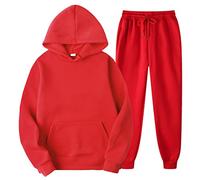 Silver Basic Chándal Liso para Hombre Sudadera con Capucha de Forro Polar y Pantalones Conjunto Deportivo de 2 Piezas para Gimnasio Conjunto de Ropa para Estar en Casa 3XL,Rojo-1