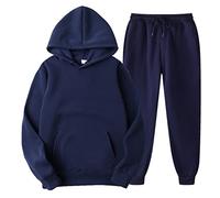Silver Basic Chándal Liso para Niños y Niñas Sudadera y Pantalones de Forro Polar Cálido Conjunto de 2 Piezas Sudadera y Pantalones para Correr Traje Deportivo S,Azul Marino-3