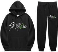 Silver Basic Chandal Stray Kids Sudadera y Pantalones para Hombre/Mujer Sudadera con Capucha con Estampado de Stray Kids para Fans de la Música XL,Negro-1