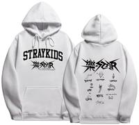 Silver Basic KPOP Stray Kids Sudadera con Capucha Rock Star para Mujer/Niñas 2023 Nuevo álbum de Música Sudadera Star para Fans de la Música XXL,Blanco-2