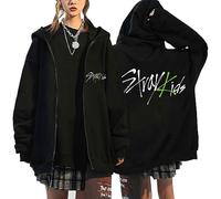 Silver Basic KPOP Stray Kids Sudadera para Mujer y Niñas Y2K Zip Up Hoodie Chaqueta E-Girl 90s Streetwear Sudadera de Gran Tamaño Negro11, 3XL2