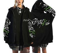 Silver Basic KPOP Stray Kids Sudadera para Mujer y Niñas Y2K Zip Up Hoodie Chaqueta E-Girl 90s Streetwear Sudadera de Gran Tamaño Negro12, S2