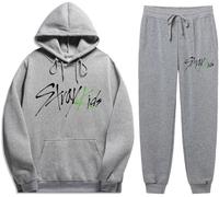 Silver Basic KPOP Stray Kids Sudadera y Pantalones Chandal para Mujer y Niñas 5 Star Sudadera con Capucha y Pantalones Chándal Deportivo S,Gris Claro-2