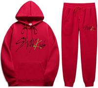Silver Basic KPOP Stray Kids Sudadera y Pantalones Chandal para Mujer y Niñas 5 Star Sudadera con Capucha y Pantalones Chándal Deportivo L,Rojo-2