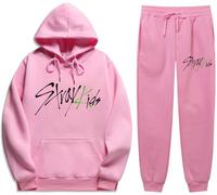 Silver Basic KPOP Stray Kids Sudadera y Pantalones Chandal para Mujer y Niñas 5 Star Sudadera con Capucha y Pantalones Chándal Deportivo M,Rosa-2