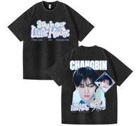 Silver Basic SKZ Stay In Our Little House Camiseta de Manga Corta de algodón Grueso para verano-Black2-S1