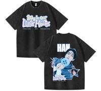 Silver Basic SKZ Stay In Our Little House Camiseta de Manga Corta de algodón Grueso para verano-Black7-S1