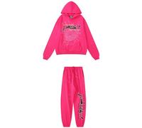 Silver Basic Spider Sudadera con Capucha y Pantalón Chándal Algodón para Hombre/Mujer Spider Sudadera y Pantalón Conjunto M,Rosa-1