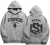 Silver Basic Stray Kids 5 Star Sudadera para Mujer y Niñas Adolescentes KPOP 2023 New Álbum Merch Ropa Sudadera con Estampado de Dragón XXL,Gris Claro-2