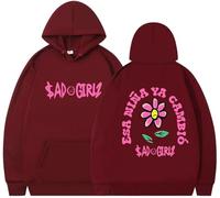 Silver Basic Sudadera con Capucha de nicho de Moda Impresa con Letras femeninas-WineRed-3XL1