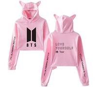 Silver Basic Sudadera con Capucha para Niñas y Mujeres Sudadera Crop Top Hoodie Fans Ropa S,Rosa B-3