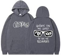 Silver Basic Sudadera con Capucha Rapper Feid Ferxxo para Hombre 2023 Nuevo álbum Support Ropa Jersey Streetwear Y2K Sudadera XL,Gris Oscuro A-1