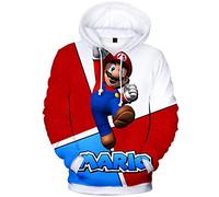 Silver Basic Super M Bro Sudadera con Capucha para Niños y Hombres Moda 3D Sudadera con Capucha Ropa Deportiva Videojuego Cosplay Disfraz 4XL,15Rojo&Blanco-2