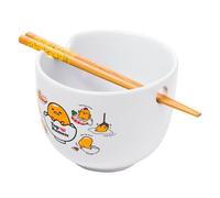 Silver Buffalo Gudetama Top Ramen Poses de cerámica Nissin Top Ramen Noodle Bowl con palillos, 20 onzas