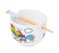 Silver Buffalo Sanrio Group Shot - Cuenco de cer?mica para ramen con palillos, 20 onzas