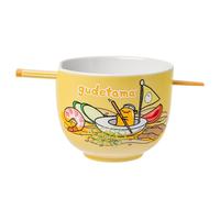 Silver Buffalo Sanrio Gudetama Lazy Egg Sailing In Ramen Ceramic Ramen Noodle Rice Bowl with Chopsticks, Microwave Safe, 20 Ounces