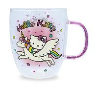 Silver Buffalo Sanrio Hello Kitty Unicorn - Taza de cristal con mango de purpurina | Taza de café para espresso, té con leche Boba | Capacidad para 14 onzas