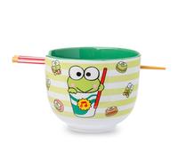 Silver Buffalo Sanrio Keroppi Foodie Icons Ceramic Ramen Noodle Rice Bowl with Chopsticks, Microwave Safe, 20 Ounces