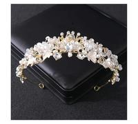 Silver Color Pearl Crystal Crown Headband Flower Rhinestone Gold Tiara Diadem Party Women Bride Wedding Hair Accessories Jewelry(Gold)
