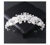 Silver Color Pearl Crystal Crown Headband Flower Rhinestone Gold Tiara Diadem Party Women Bride Wedding Hair Accessories Jewelry(Silver)