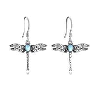 Silver Dragonfly Moonstone/Turquoise Dangle Drop Earrings - Women's Teens Girls Dragonfly Jewelry Gifts
