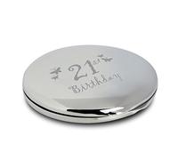 Silver Finish Engraved 21st Birthday Round Compact Mirror with Butterflies Great Idea for Birthday Gift Friends Presents Gifts