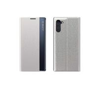 (Silver) For Galaxy Note 10 Plus Side Display Magnetic Horizontal Flip Plain Texture Cloth + Pc Case With & For Galaxy Note 10 Plus