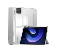 (Silver) For Xiaomi Pad 6/ Pad 6 Pro Stand Tablet Case PU Leather + TPU + Acrylic Clear Smart Cover with Pen Slot