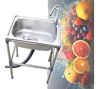 Silver - Fregadero de cocina independiente de un solo cuenco, fregadero de uso general para interiores, lavabo de lavandería, fregadero de restaurante de acero inoxidable con grifo, 23 pulgadas (color