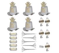 Silver Happy New Year Party Kit For 10 Persons (5 Top Hats, 5 Crown... NUEVO