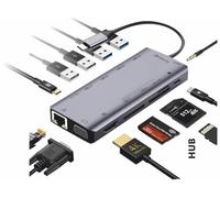 Silver HT - Hub 13 en 1 Type-C Logan. Compatible con iPhone 15. HDMI 4K, 2xUSB 3.0, Ethernet. Adaptador Completo Windows/Androdi/Mac