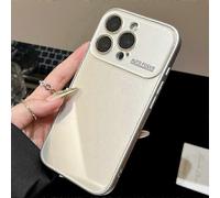(Silver, iPhone 13) Luxury Crystal Glass Case for iPhone 16 to 11 Pro Max, Glossy Candy Bumper Cover in Plain Colours for Elegant Protection