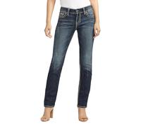 Silver Jeans Co. Suki Mid Rise Curvy Fit Straight Leg Jeans, Lavado Oscuro Vintage con Puntada de lúrex, 26W / 36L para Mujer