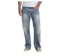 Silver Jeans Co. Vaqueros Gordie de pierna recta y ajuste relajado para hombre, lavado claro, ndigo, 34 W x 34 L