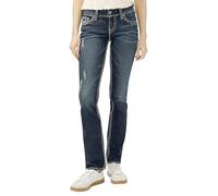 Silver Jeans Co. Suki Mid Rise Curvy Fit Straight Leg Jeans, Lavado Oscuro Vintage con Puntada de lúrex, 26W / 36L para Mujer