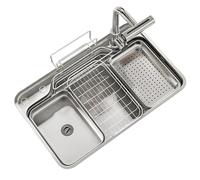 Silver Lar - Fregadero de cocina de un solo tazón con grifo de cascada extraíble y arandela de taza, estilo japonés, 78 x 48 x 22 cm, perfecto para cocinas modernas y fácil limpieza